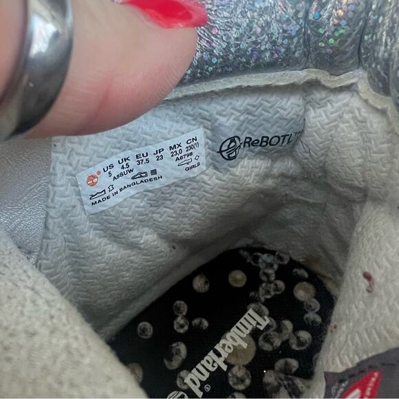 Timberland Metallic Gray Collar Waterproof Premium 6” Boots Girls Size 5 A5SUW - Picture 8 of 8